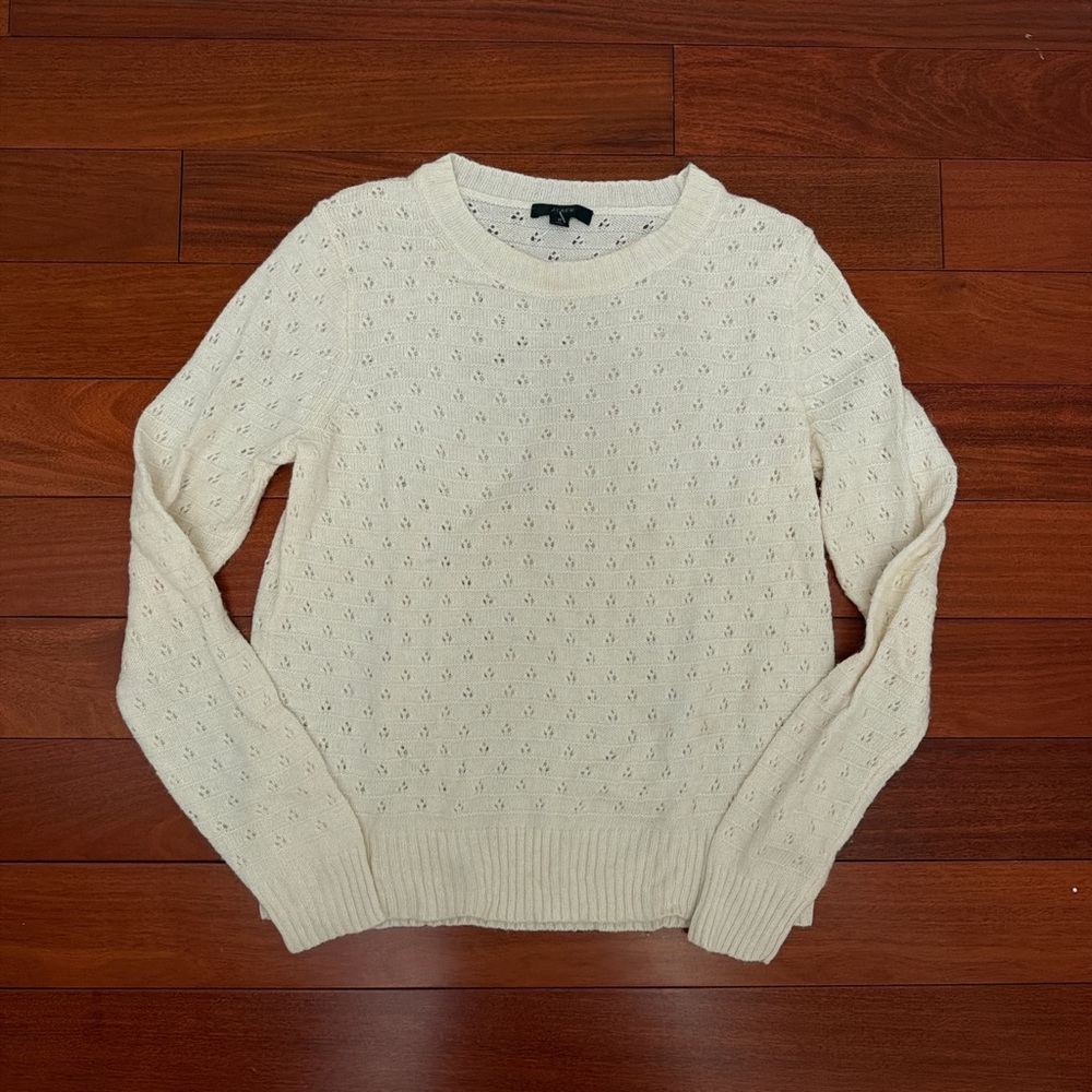 J. Crew Cream Eyelet Knit Crewneck Sweater
